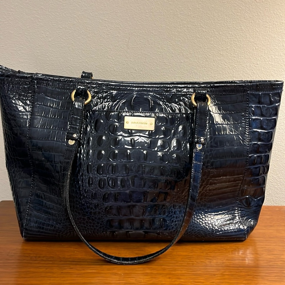 🔥🔥🔥Brahmin Anywhere Tote Carnation Melbourne Blue Leather Shoulder Bag